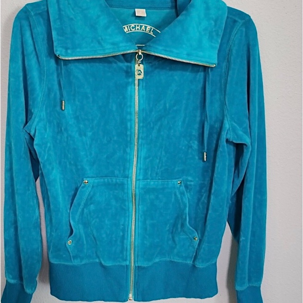 Michael Khors Teal Blue Velour Women's Jacket Sz XS